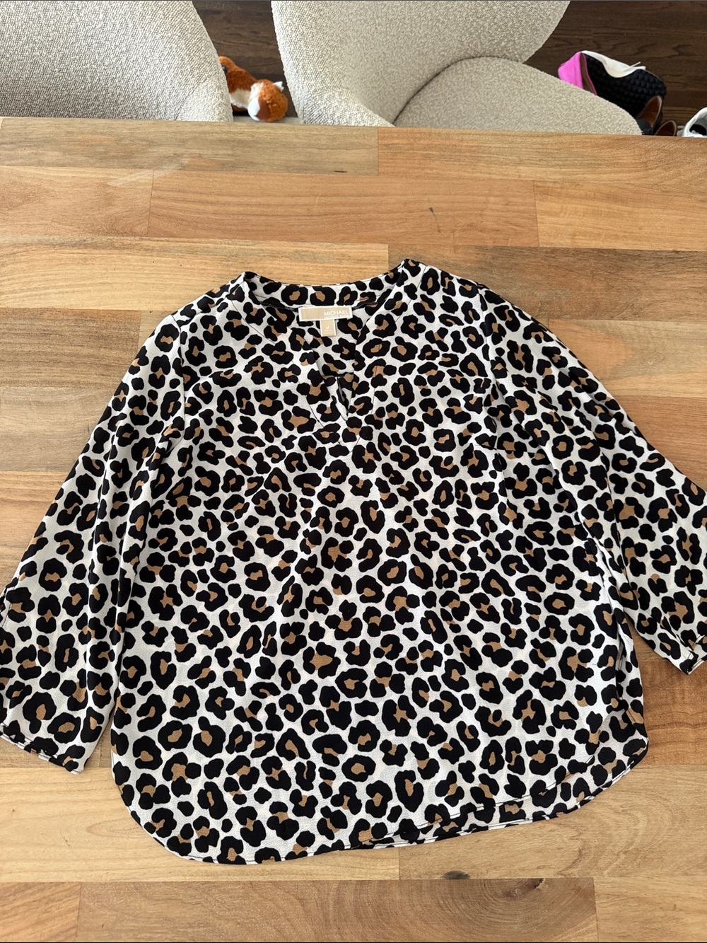 Michael Kors Leopard Print V-Neck Blouse - Black, Brown, Cream